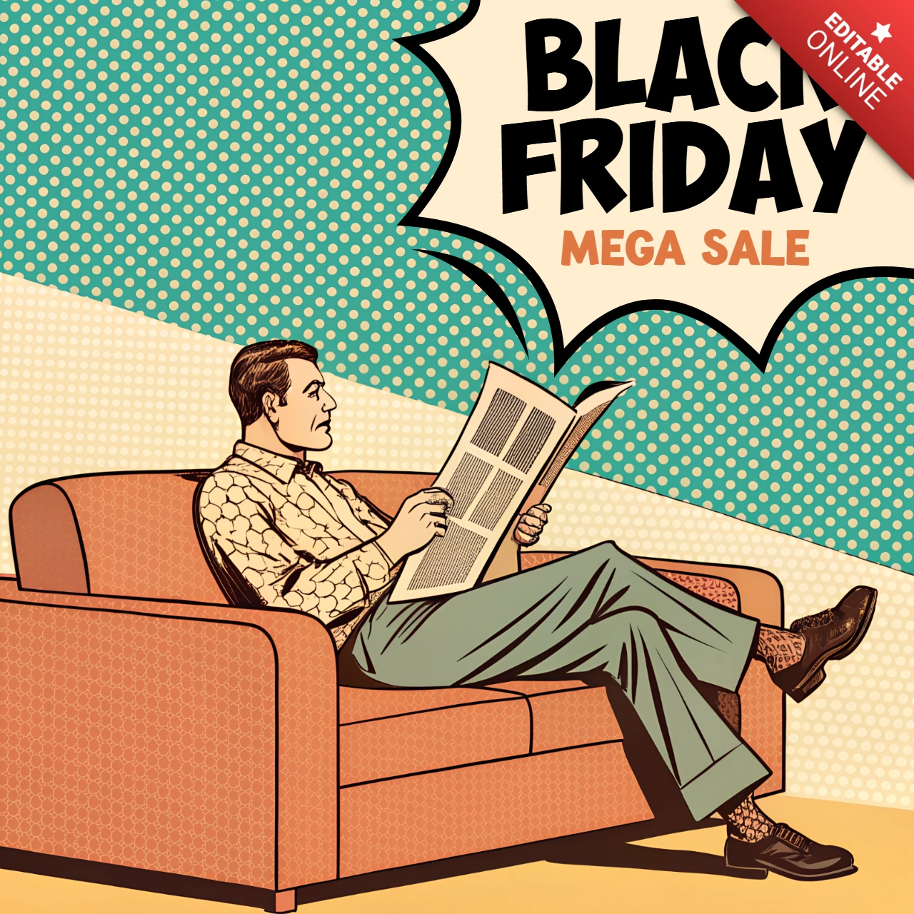 Plantilla de venta del Black Friday de arte pop retro para volantes promocionales