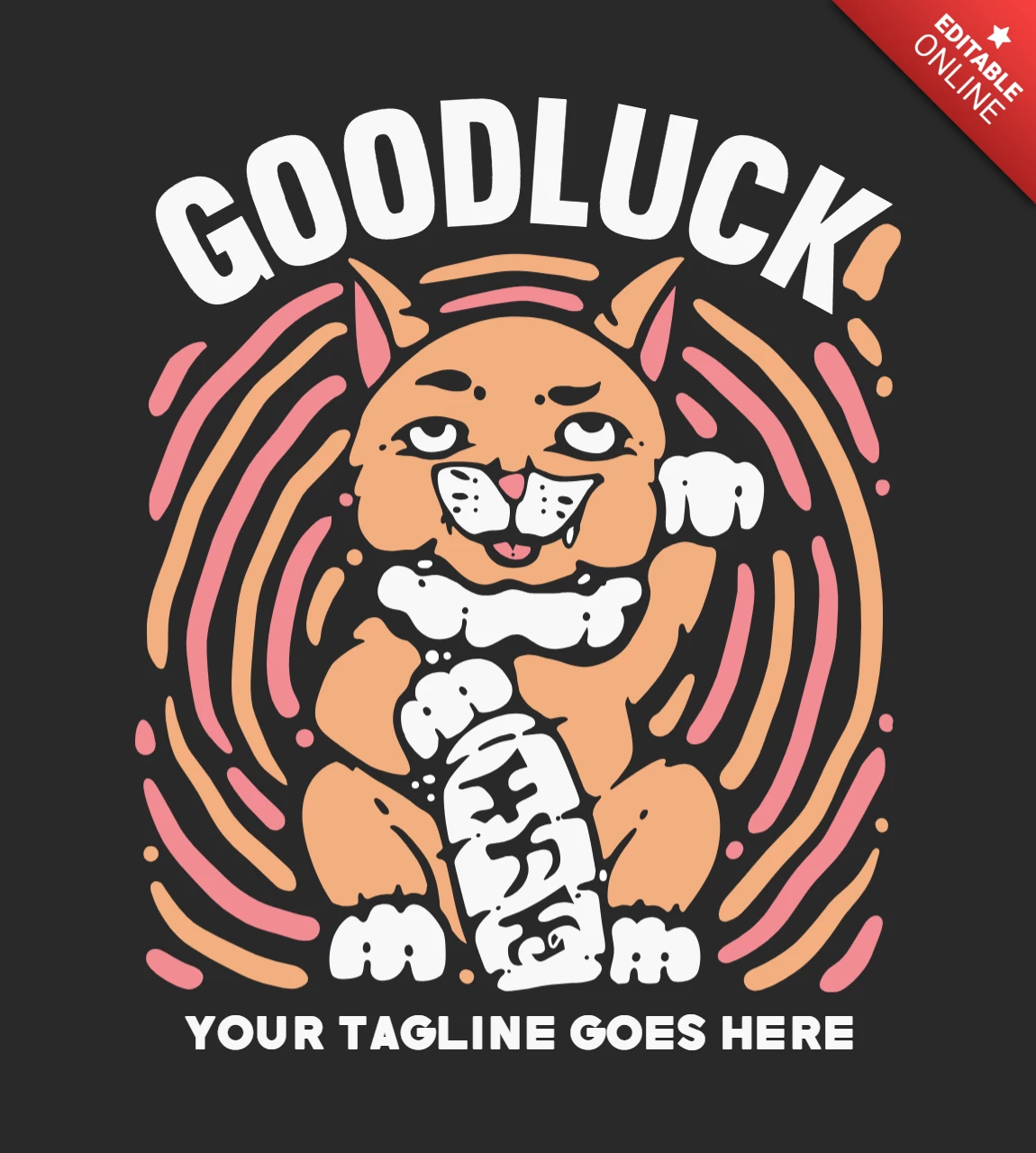 Plantilla de diseño de camiseta vintage de gato maneki neko de buena suerte
