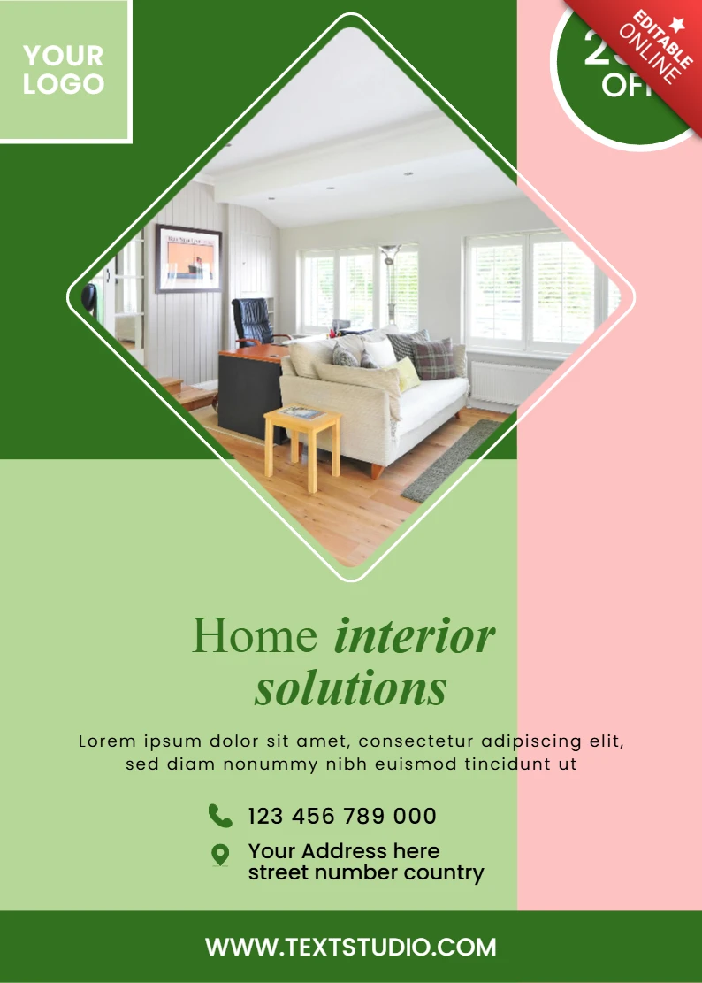 Moderne interieurontwerp sjabloon voor woningoplossingen flyer