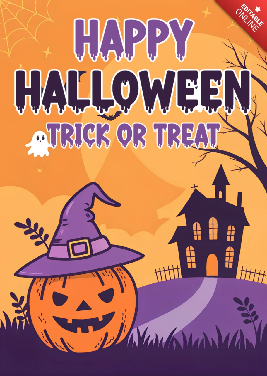 Gruseliges Halloween-Design-Template mit Kürbis und Hexe für Partyeinladungen