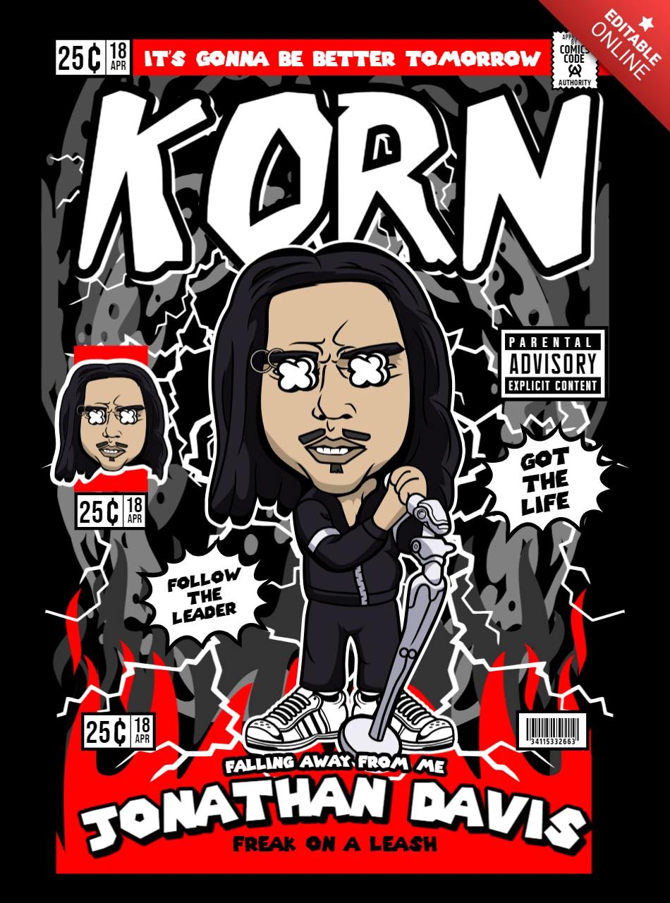 Jonathan Davis korn Cartoon Character Magazine Cover Design Template