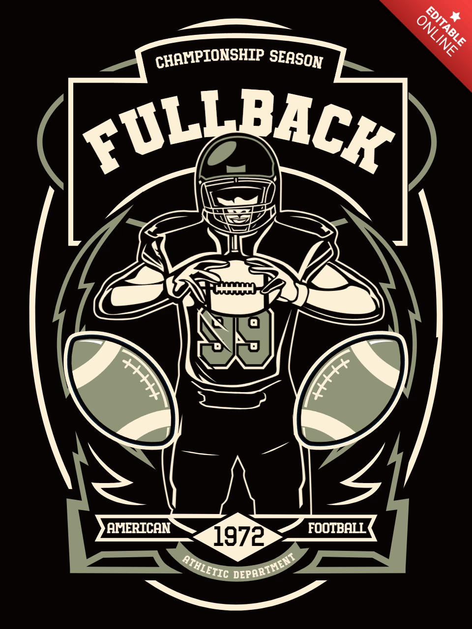 American Football Player T-Shirt Design Template
