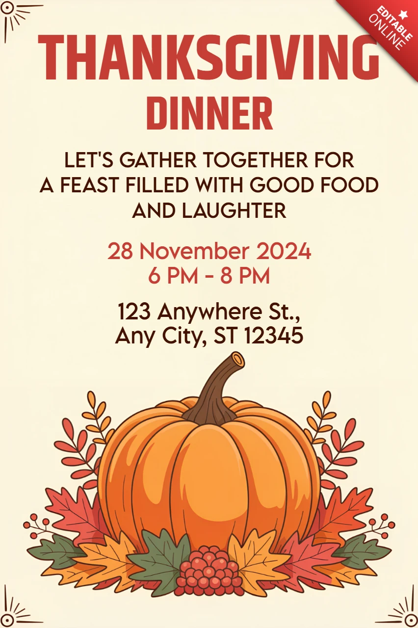 Invito alla cena del Ringraziamento con design di zucca per riunioni festive