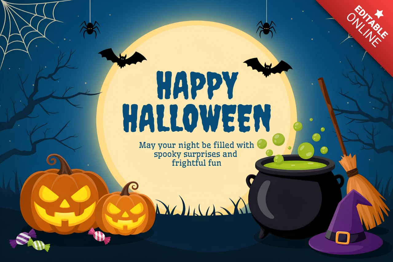 Spooky Halloween Design Template for Festive Flyers Featuring Pumpkins and Cauldron