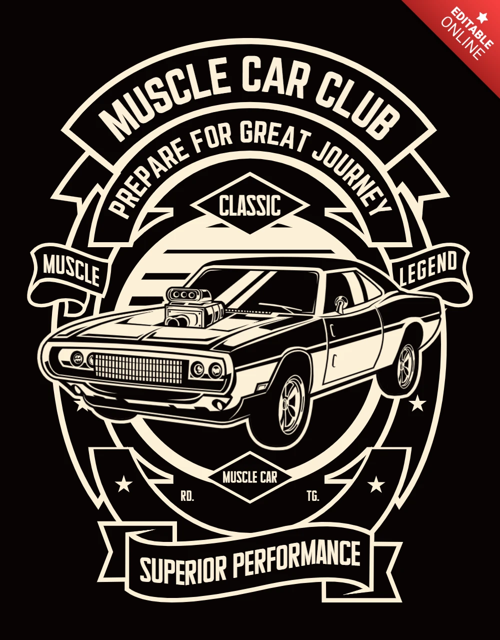 Plantilla de diseño de camiseta vintage del Muscle Car Club