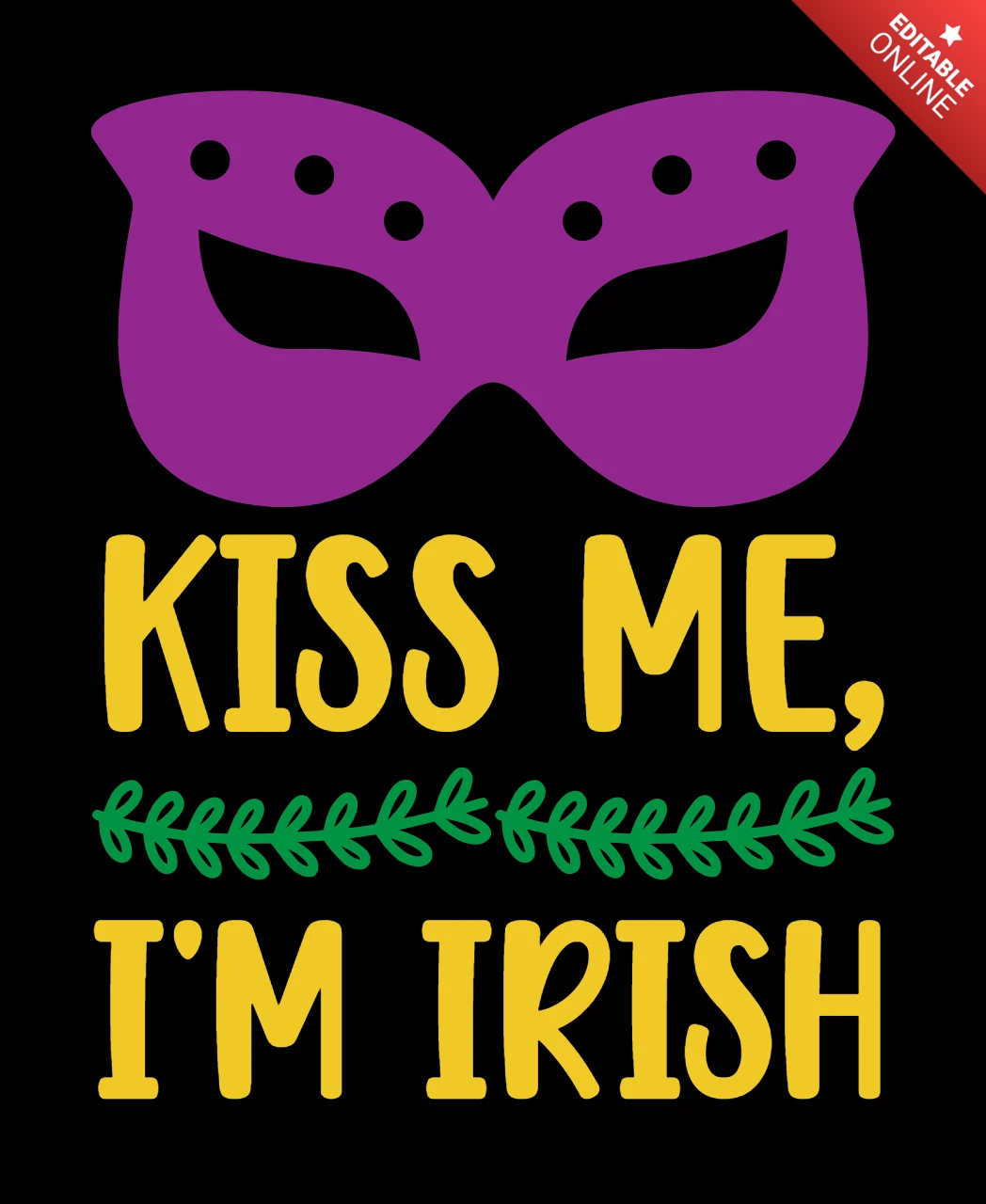 Plantilla de diseño divertida y festiva para el día de San Patricio con máscara y tipografía alegres