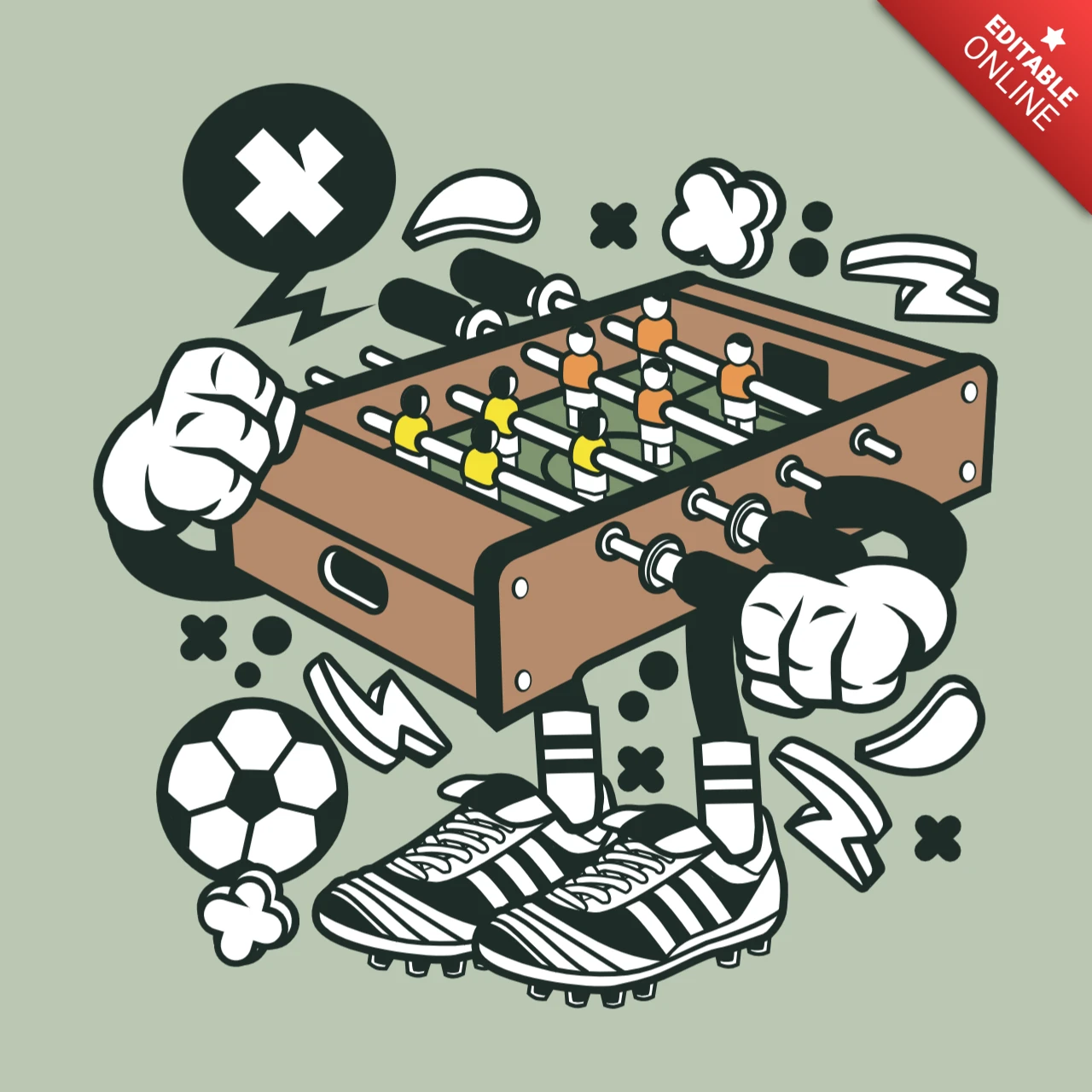 Voetbal tafel cartoon karakterert-shirt ontwerpsjabloon
