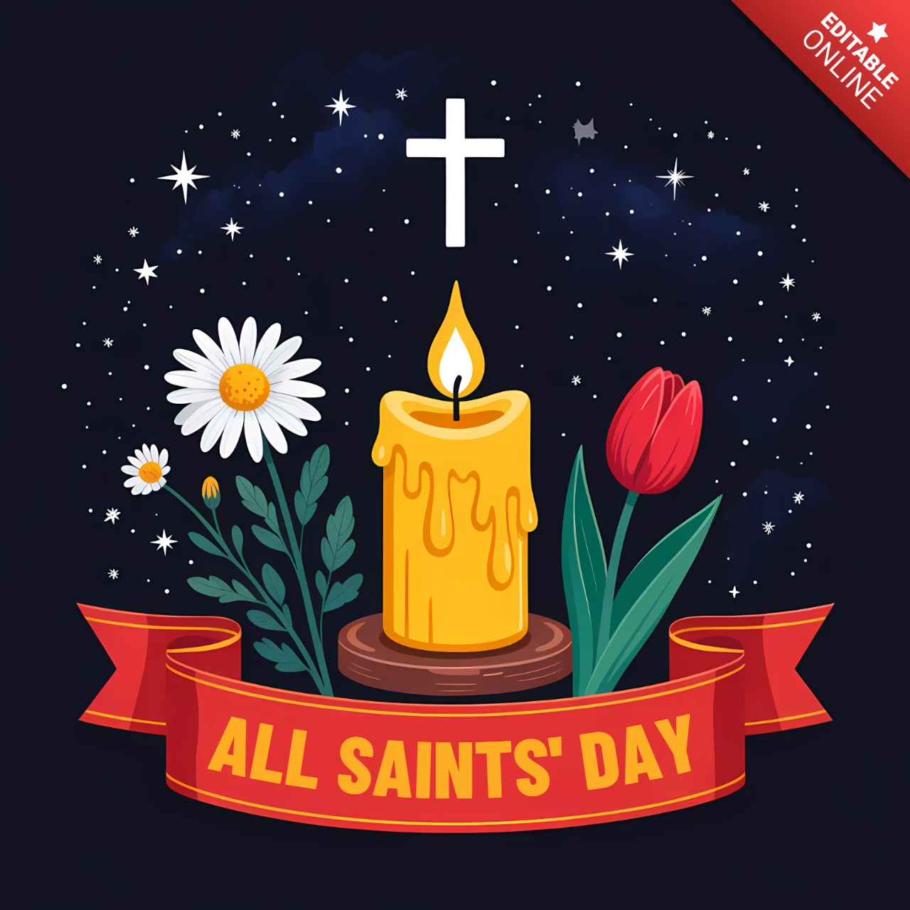 All Saints' Day Candle Design Template for Greeting Cards