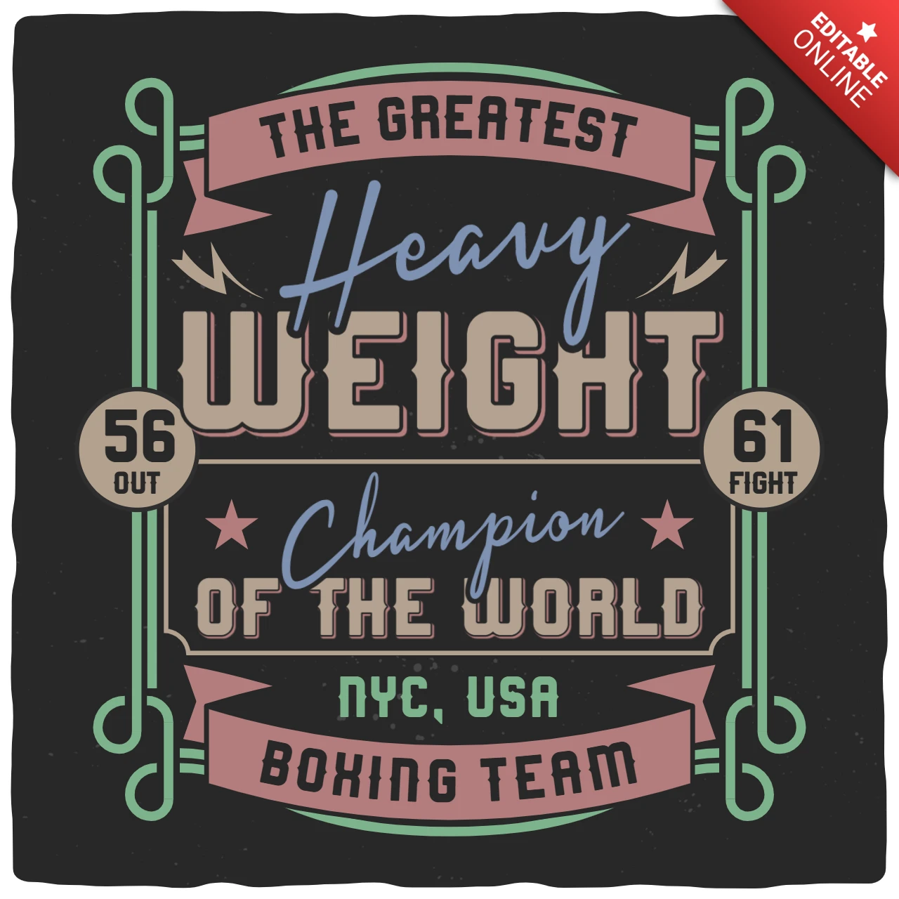 Modello di design per t-shirt del campione del mondo dei pesi massimi