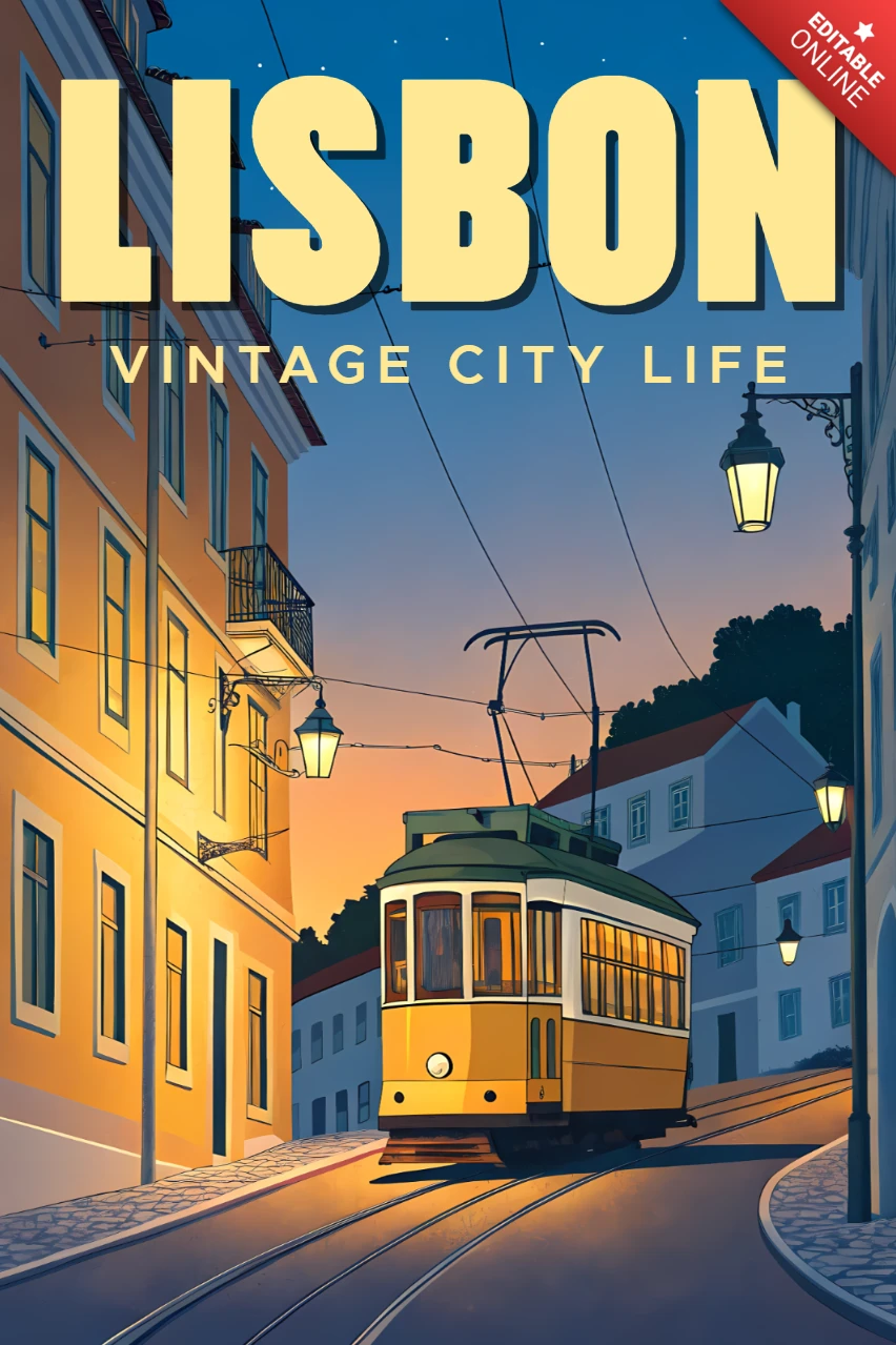 Vintage Lisbon Tram Design Template for Posters