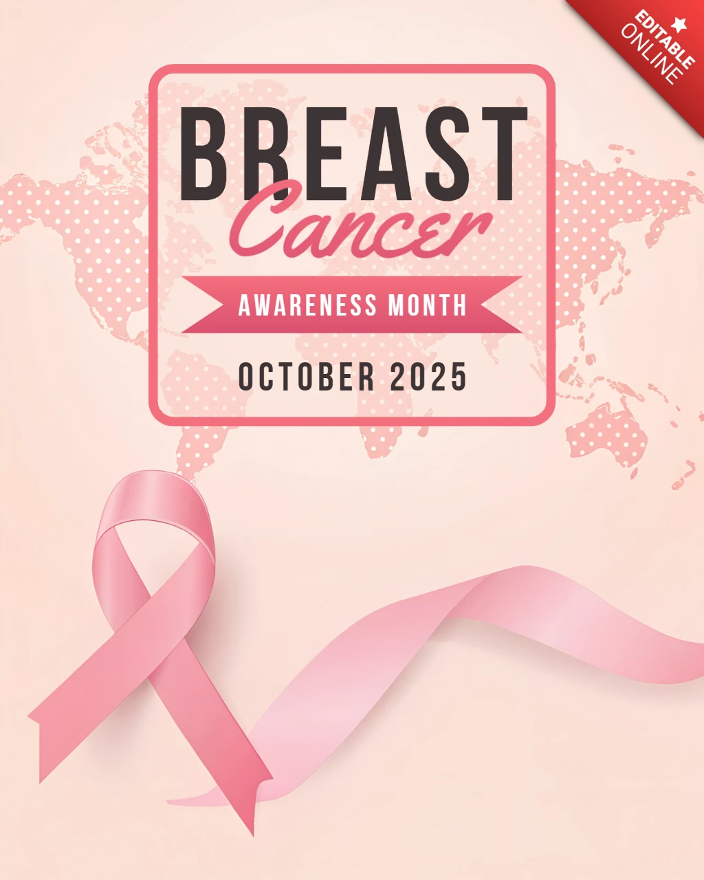 Modelo de design para o mês de conscientização sobre o câncer de mama com laço rosa para cartazes