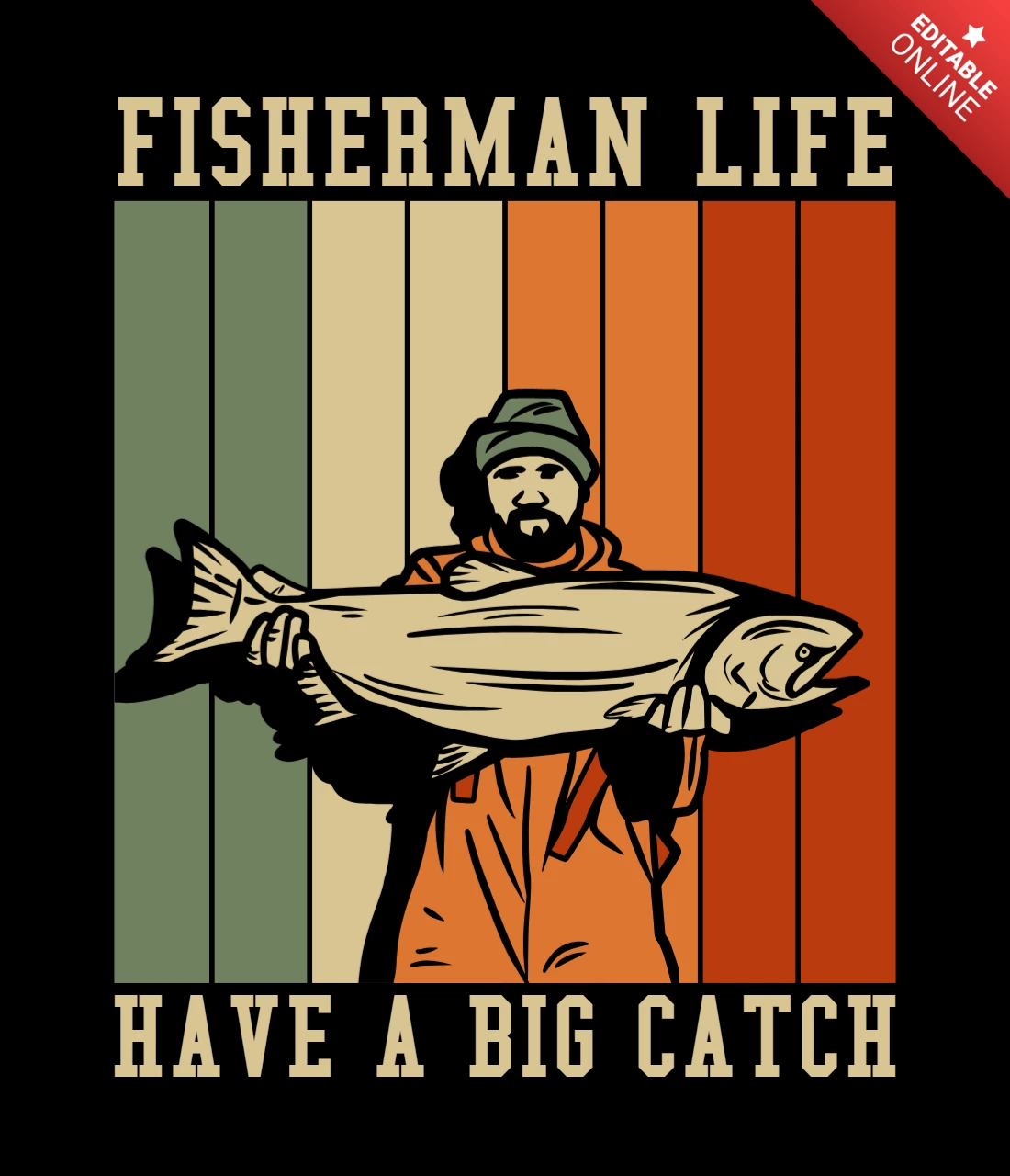 Pêcheur portant un modèle de conception de t-shirt vintage gros poisson