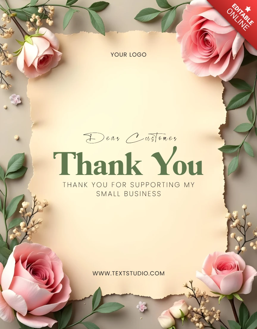Elegant Thank You Card Template for Small Businesses With Floral Design