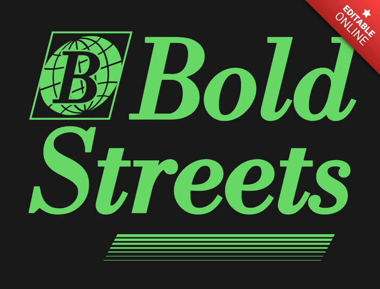 Bold Streets Green Globe Emblem and Minimalist Hustle Typography T-Shirt Design Template