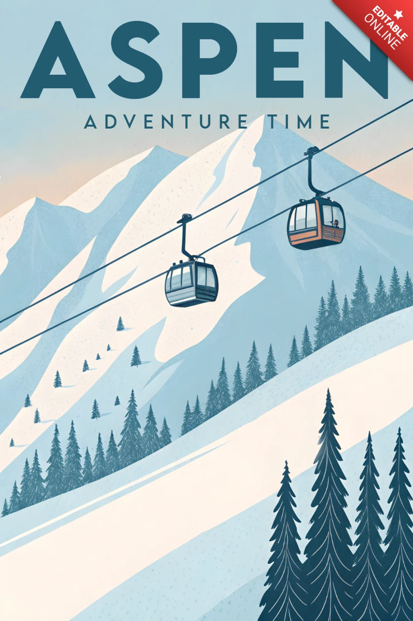 Aspen Skiing Time Retro Flat Design for Printable Posters and Postcards