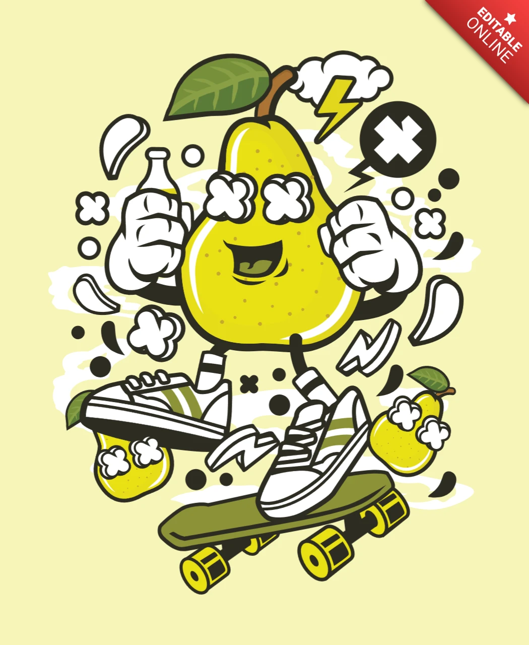 Pear Cartoon Character T-shirt Design Template