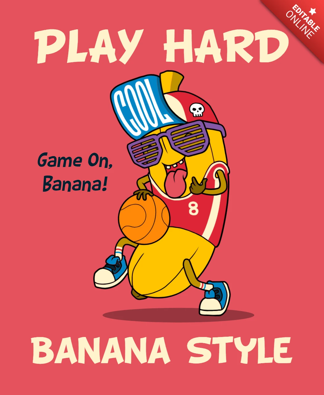 Szablon projektu w stylu banana Play Hard dla zabawnych, sportowych produktów merchandisingowych