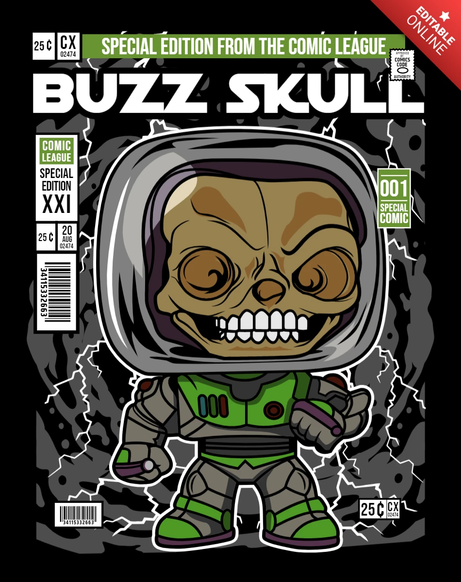 Lightyear Buzz Skull Cartoon Character Magazine Cover Design Template