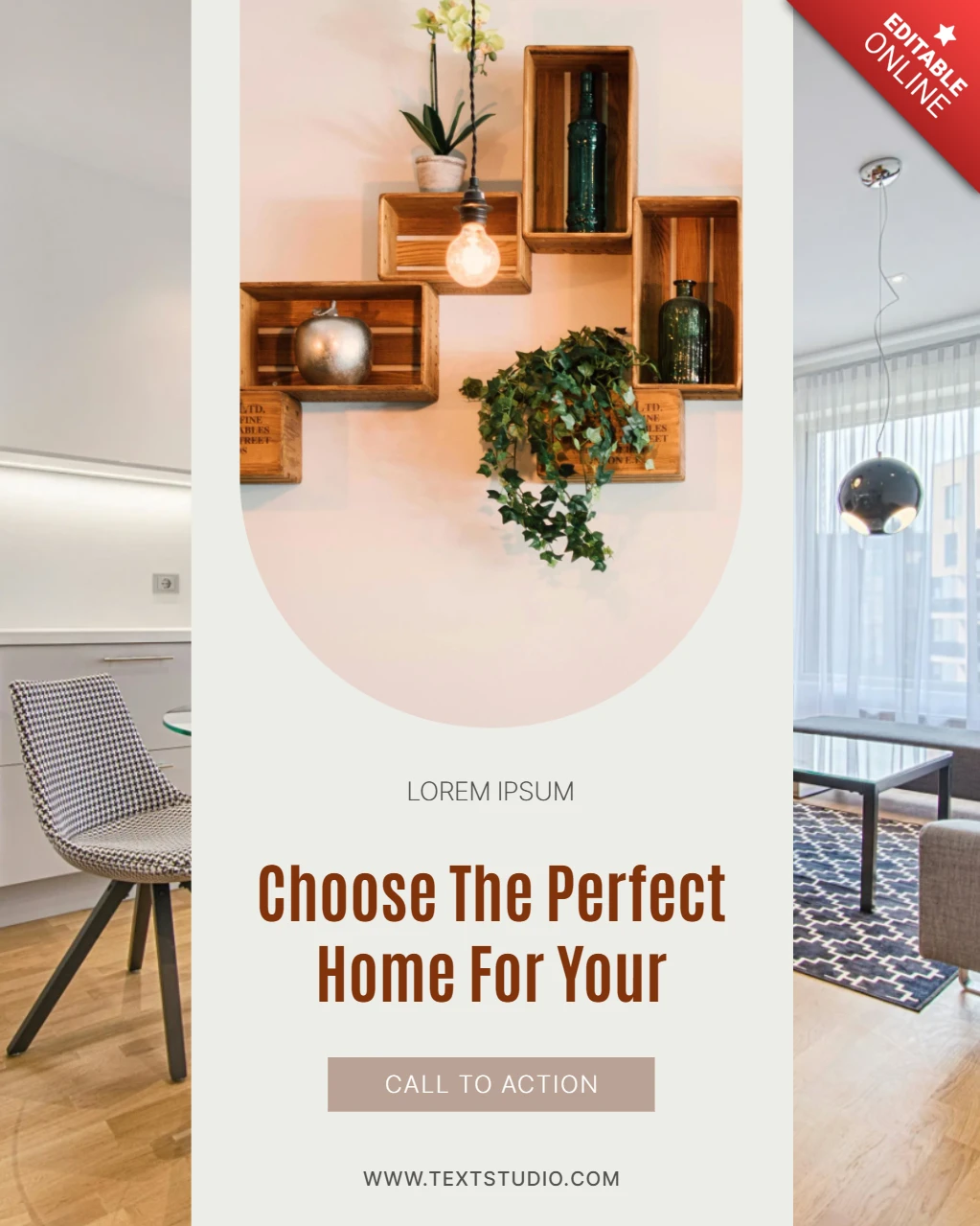 Modelo de design de casa moderna com prateleiras elegantes para folhetos imobiliários