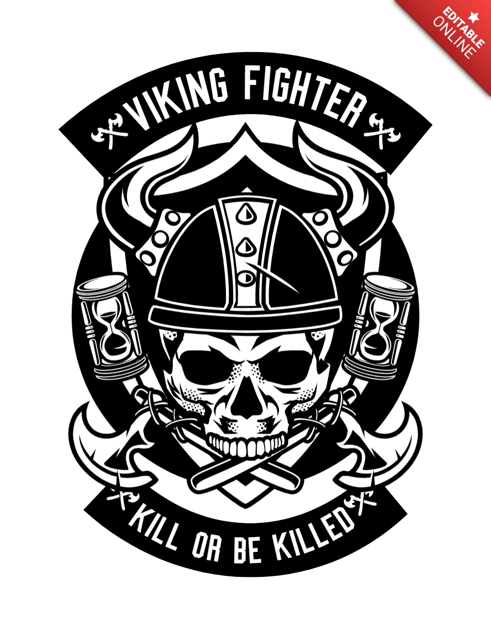 Viking Fighter Skull T-shirt Design Template