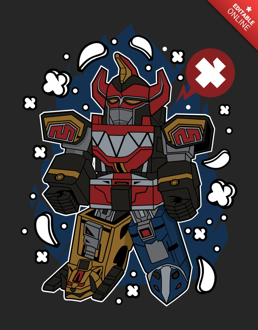 Megazord Cartoon Character Pop Culture T-shirt Design Template