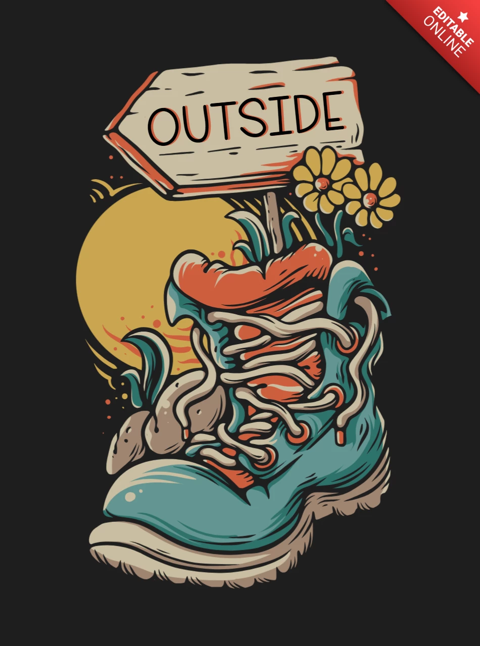 Modèle de conception de t-shirt vintage de chaussures de randonnée