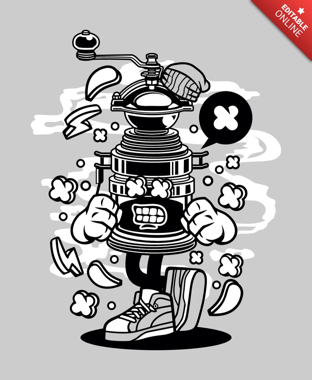 Coffee Grinder Cartoon Character Design Template
