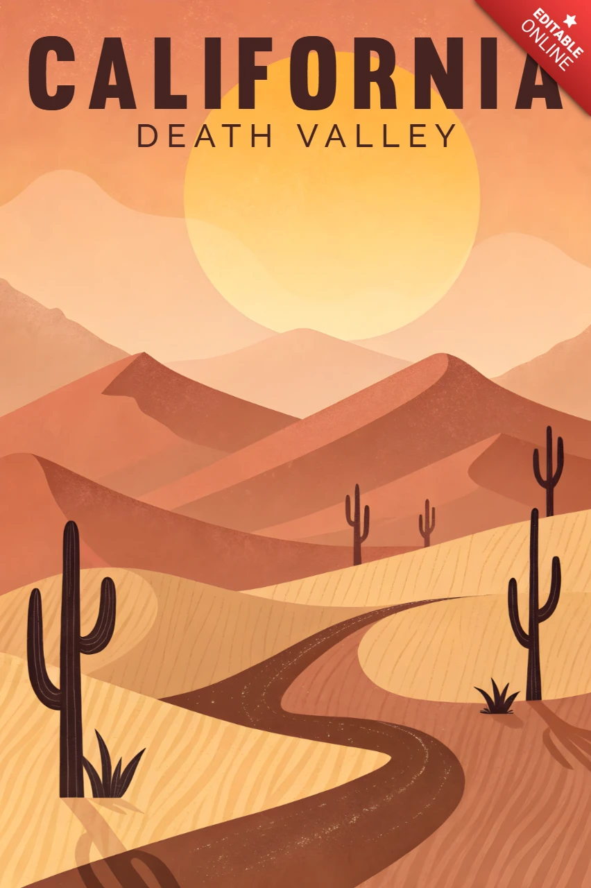 Californian Desert Landscape Design for Retro Flat Posters and Merch Template
