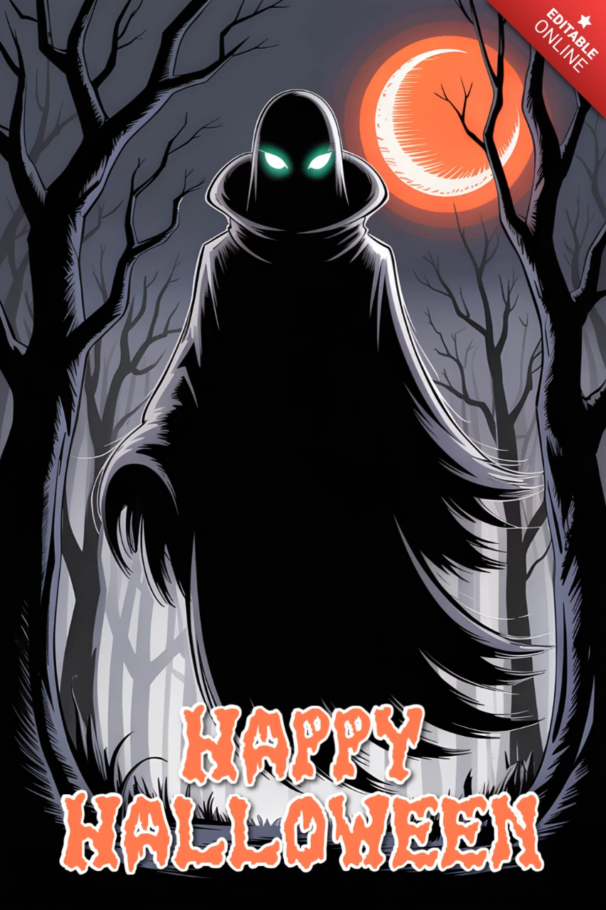 Gruseliges Halloween-Design-Template mit gespenstischer Figur für Poster