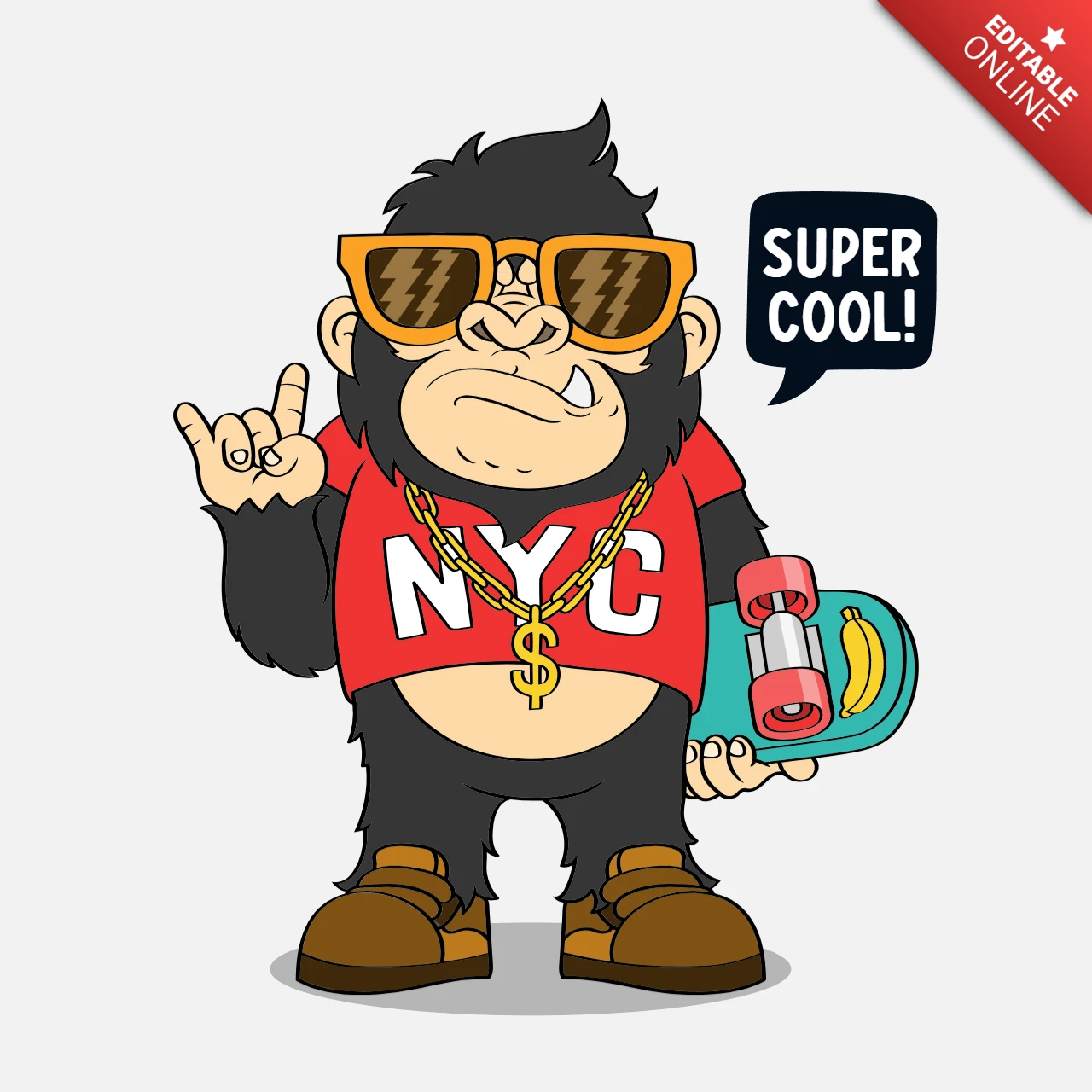 Super Cool Gorilla Design Template for Urban Fashion Apparel