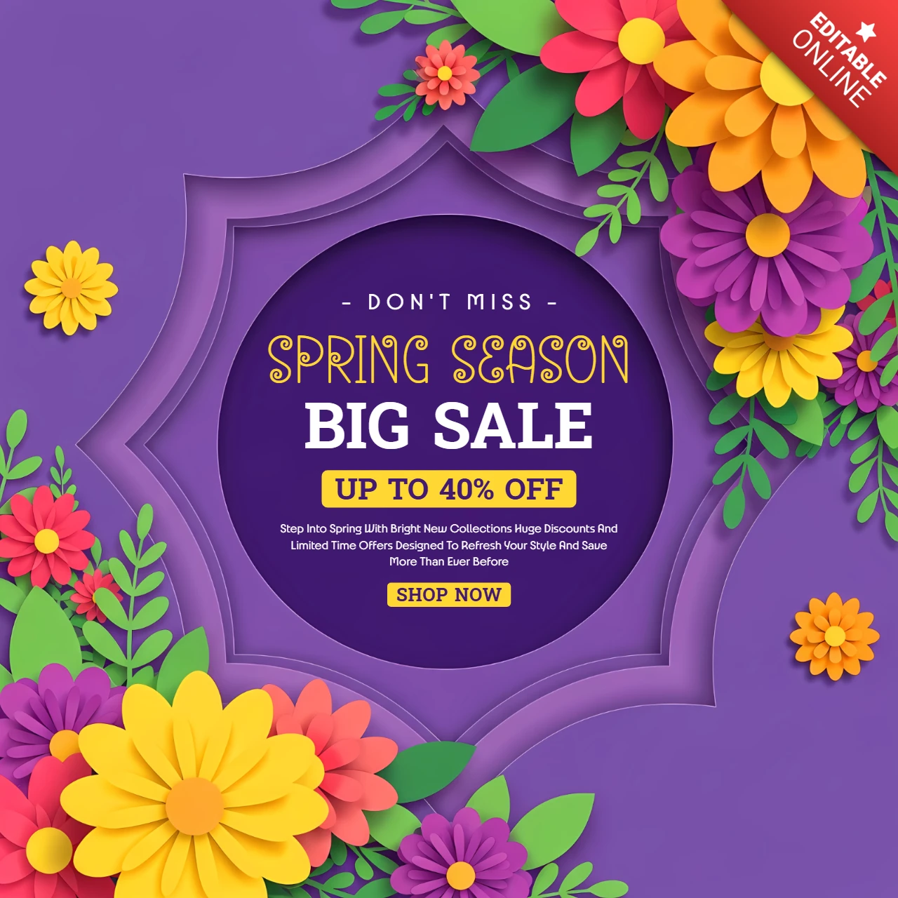 Spring Sale Promotional Template with Floral Design for Posters and Flyers
