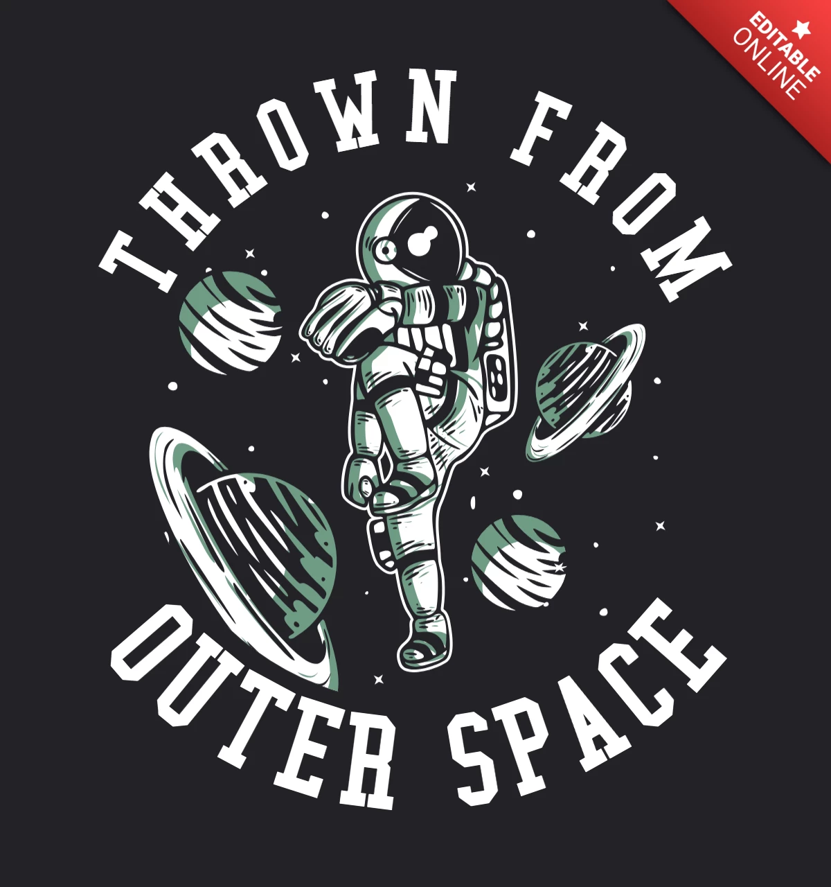 Astronaut Playing Baseball Vintage T-shirt Design Template