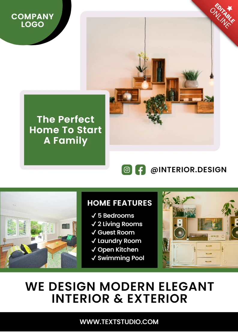 Modern Elegant Interior Design Template for Home Features Brochure
