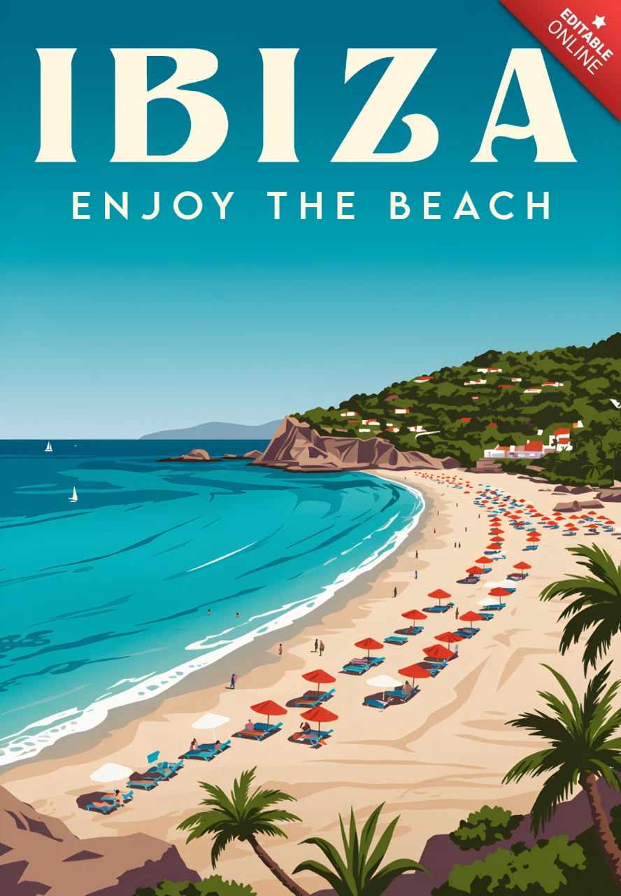 Vintage Ibiza Beach Design Template for Travel Posters