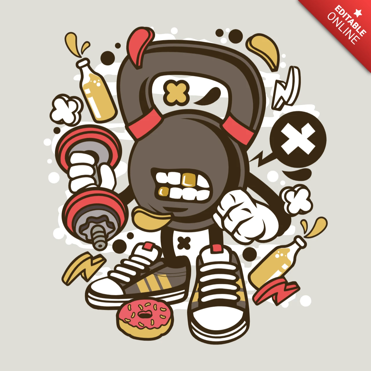 Modèle de conception de t-shirt de personnage de dessin animé d'entraînement de kettlebell