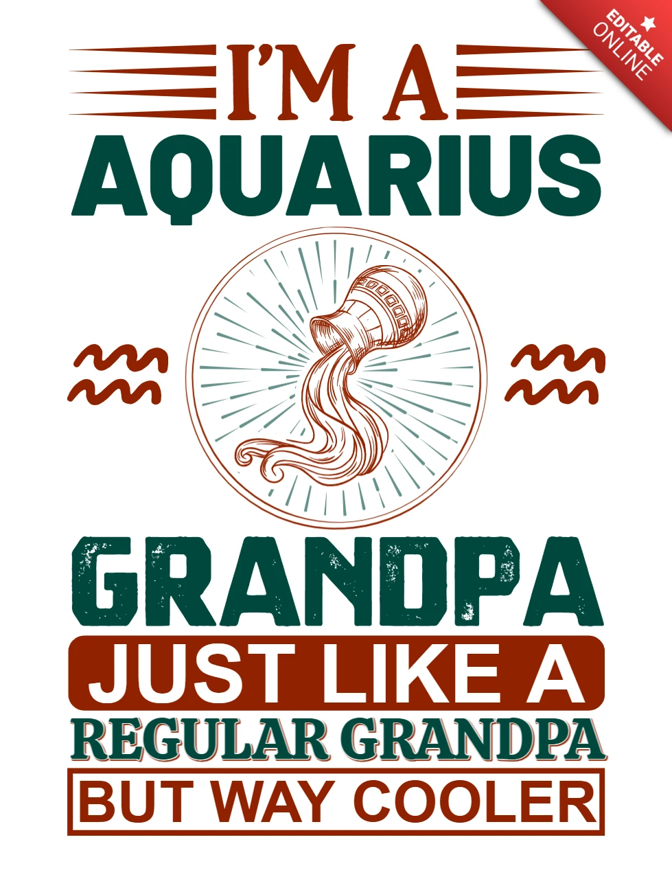 Cool aquarius opa retro ontwerpsjabloon voor aangepaste kleding