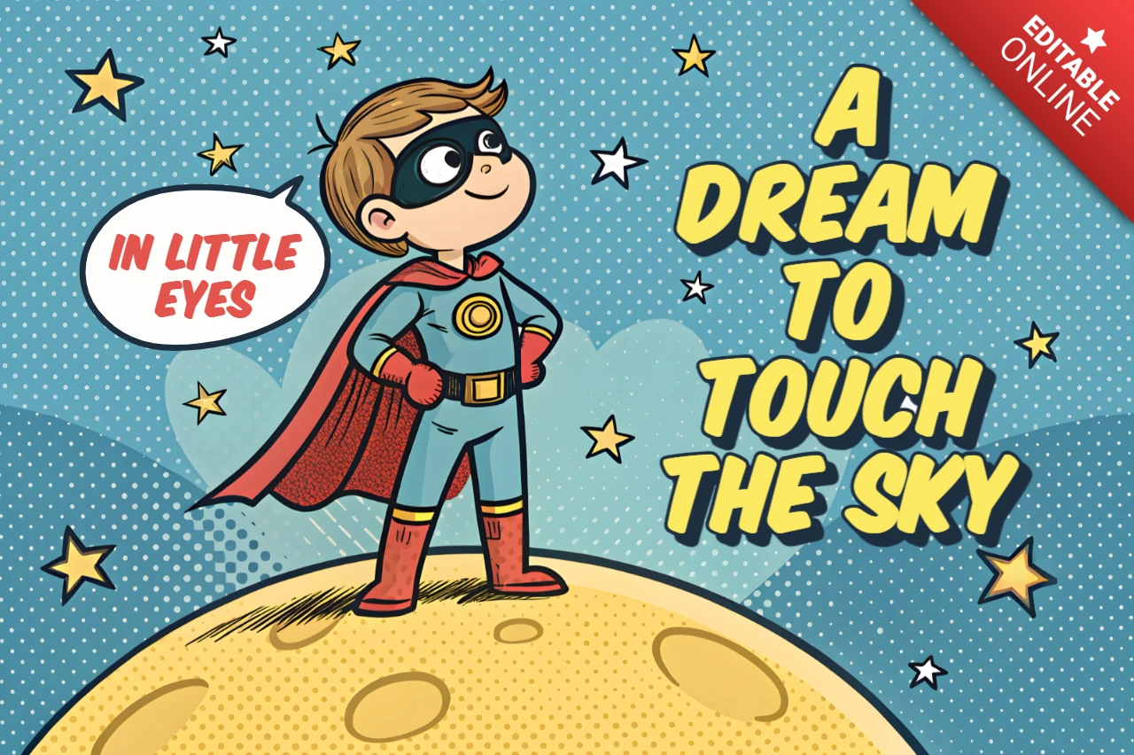 Kids Superhero Design Template for T-Shirt Featuring Dreamy Comic Style