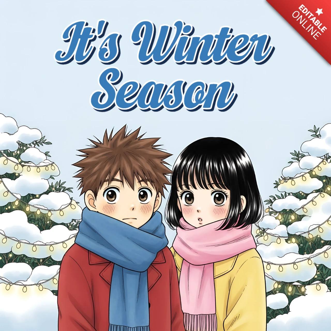 Winter-Saison Anime-Design-Vorlage für Grußkarten