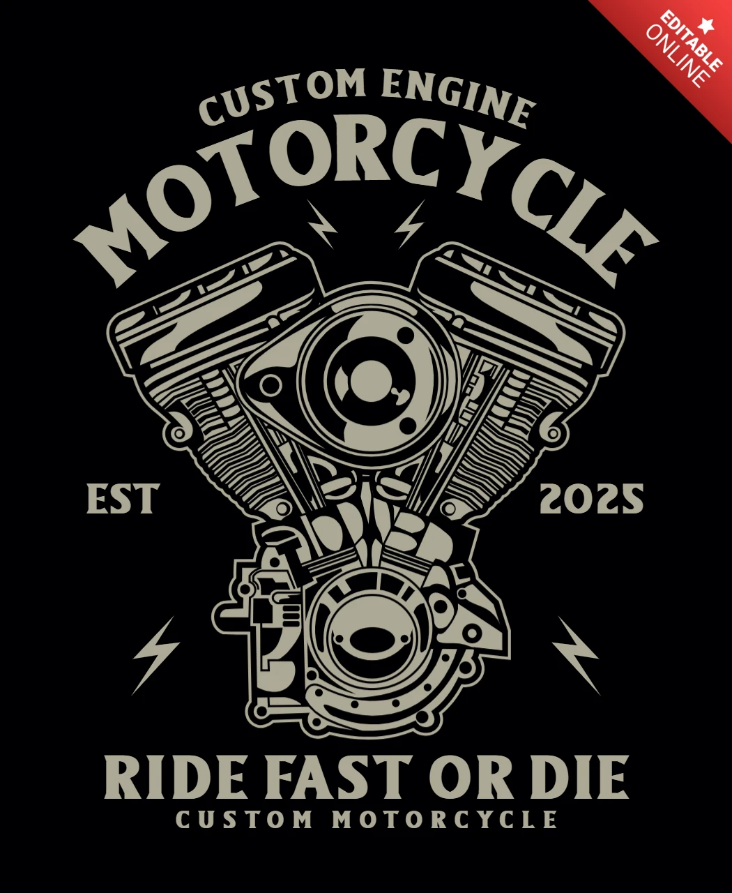 Custom Engine Motorcycle T-Shirt Design Template