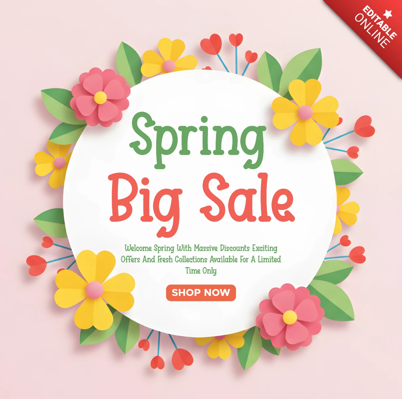 Póster de gran venta de primavera - flores coloridas y frescos descuentos de temporada en un diseño vibrante