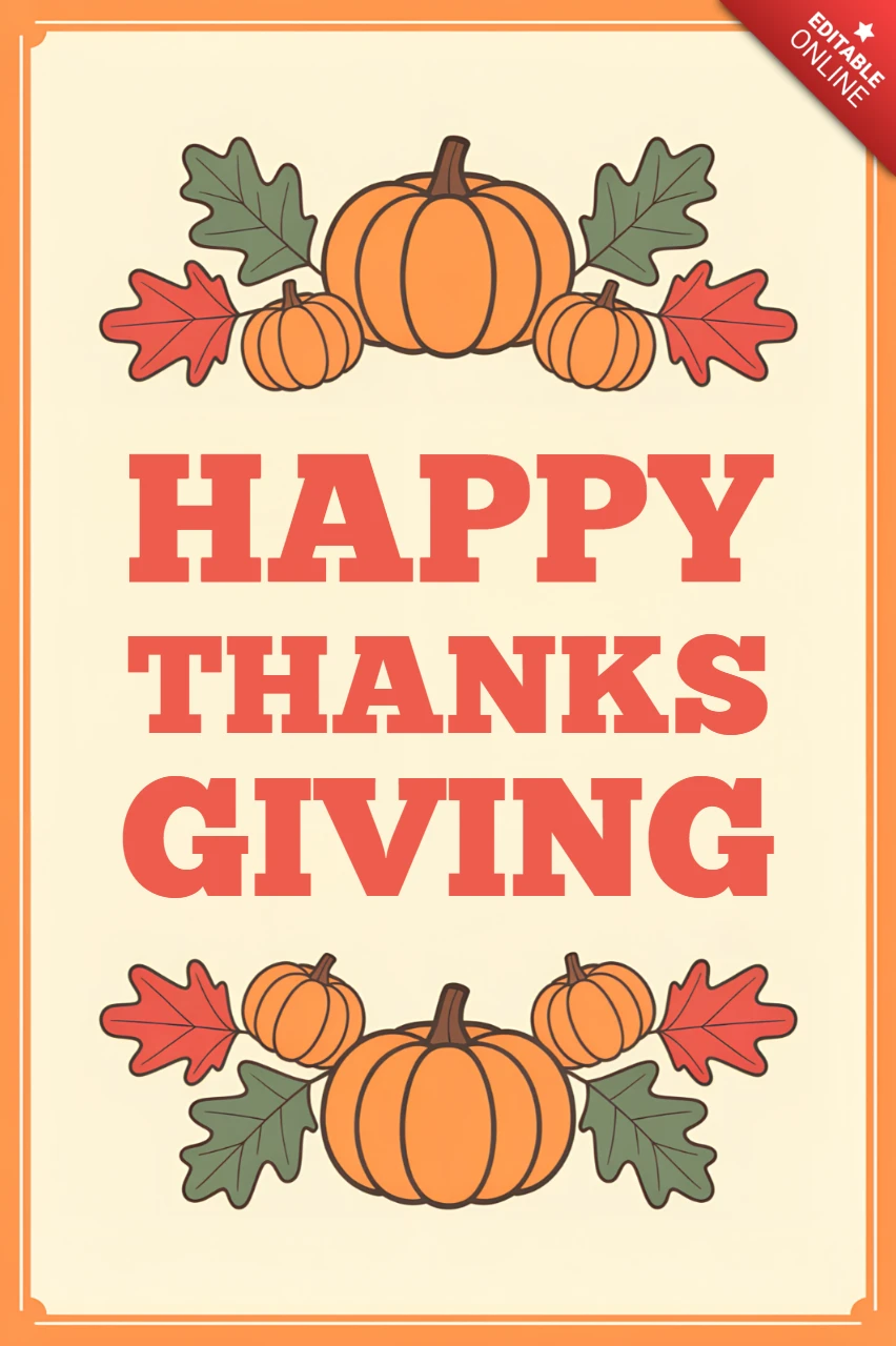 Autumn Typography with Pumpkin Design for Thanksgiving Greeting Card Template
