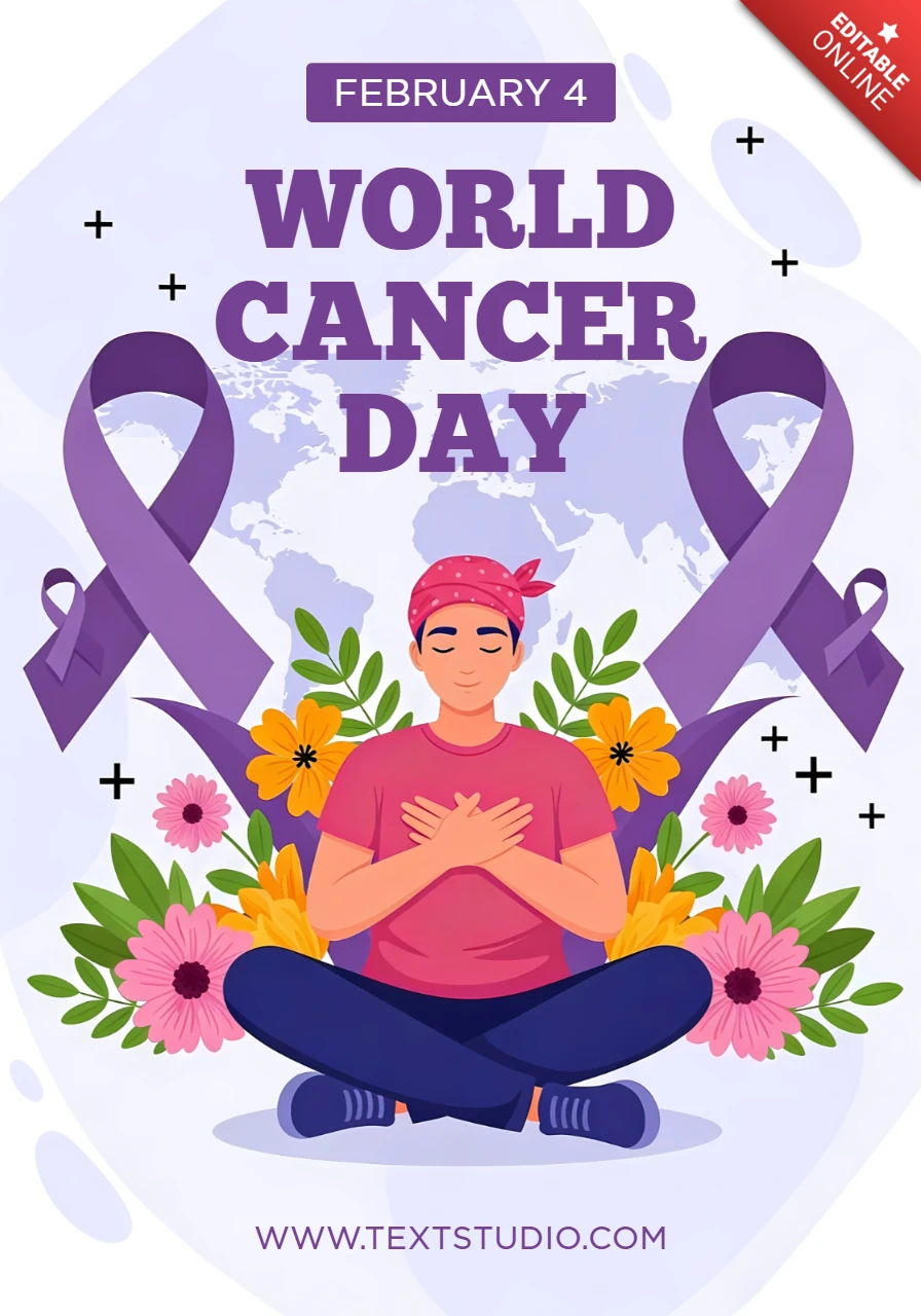 World Cancer Day Awareness Design Template with Floral Elements for Posters