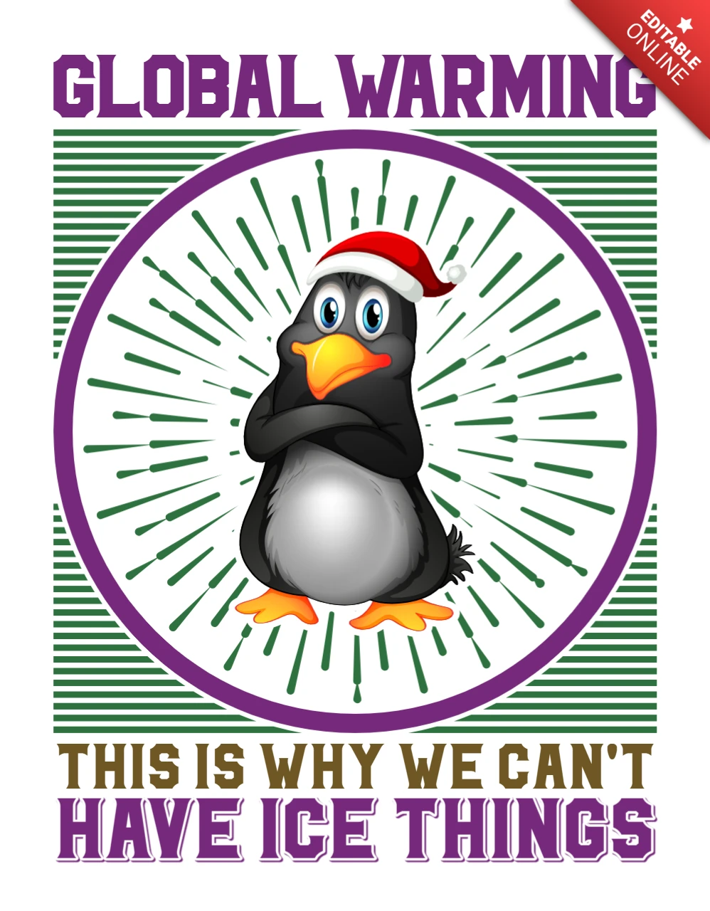 Speels pinguïn global warming bewustwordingsontwerp voor kledingsjabloon
