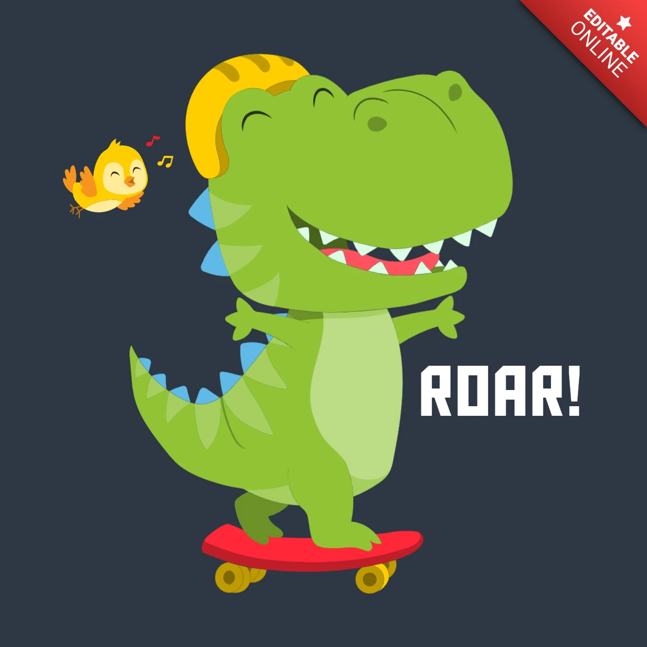 Leuk dinosaurus skateboard ontwerpsjabloon voor kinderkleding