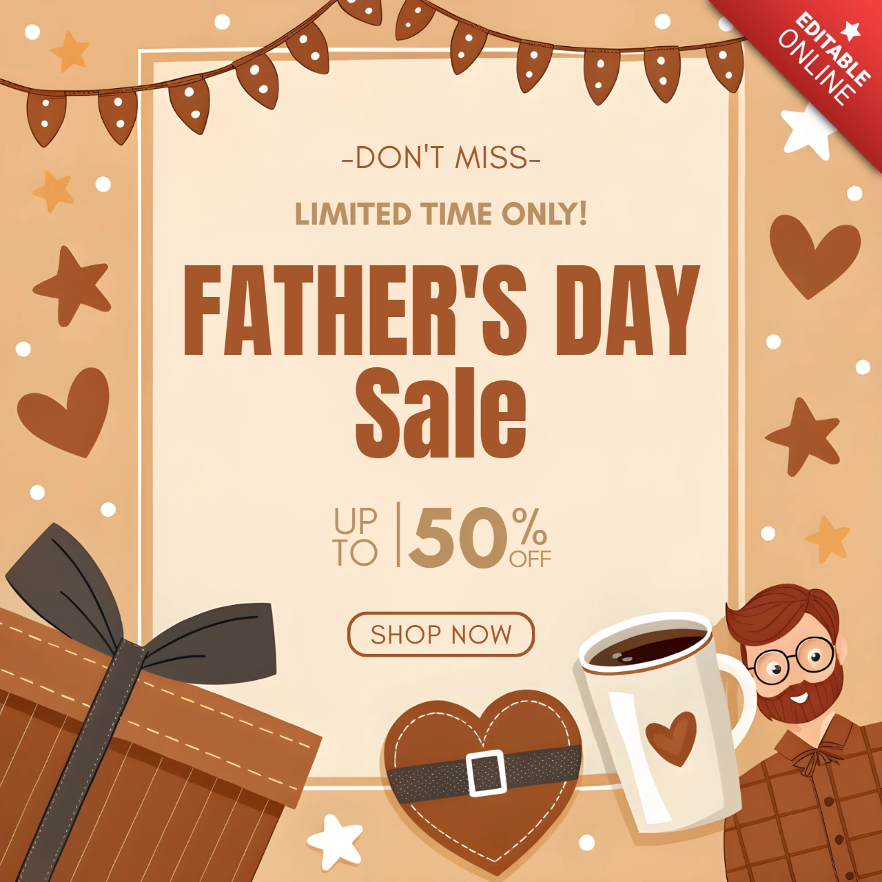 Editable Father's Day Sale Design Template in Warm, Playful Style