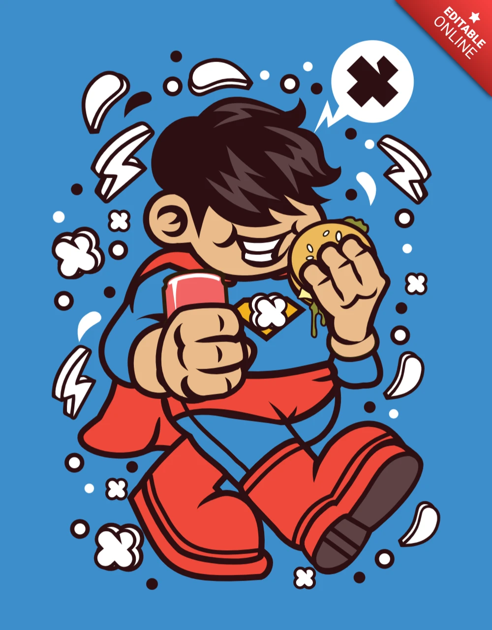 Superhero Burger Cartoon Character Poster Design Template