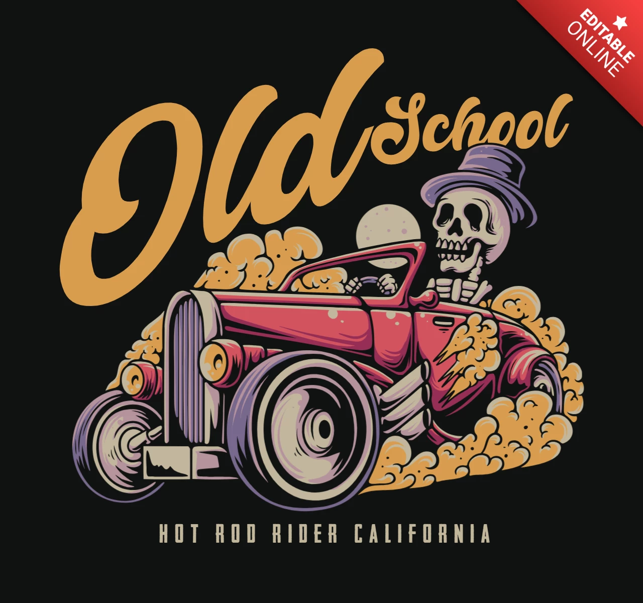 Skeleton Riding Car Vintage T-Shirt Design Template