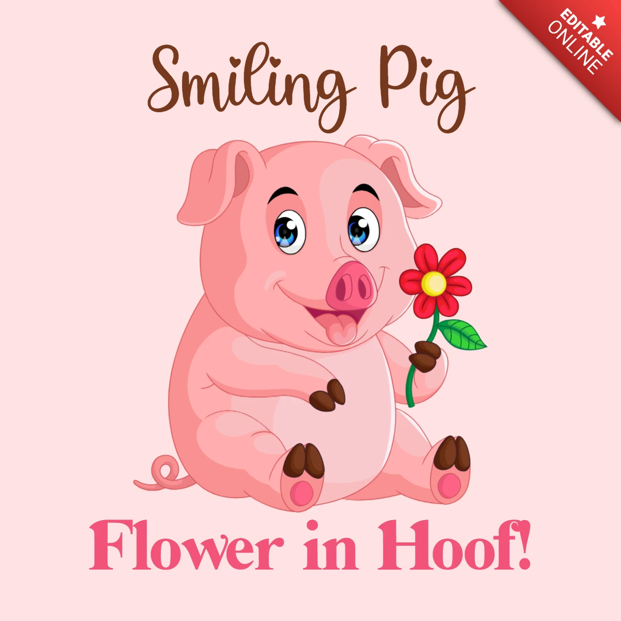 Modelo de desenho animado de porco sorridente com flor no casco