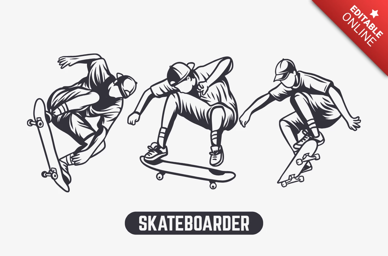 Skater blanco y negro plantilla de diseño de ilustración
