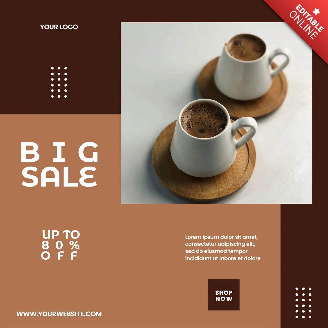 Big Sale Coffee Shop Social Media Post Design Template